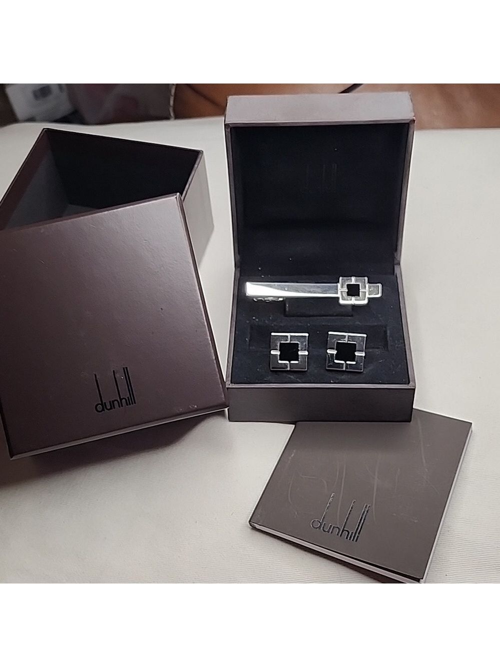 Dunhill 925 silver cufflinks set with square onyx